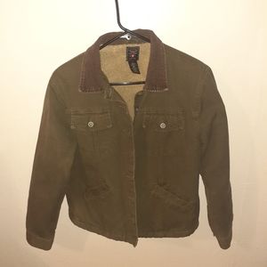 American Eagle coat army green size medium corduroy collar fleece lined